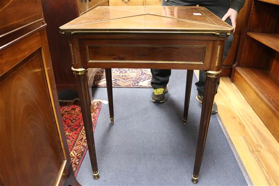 A French brass mounted mahogany envelope card table W.58cm